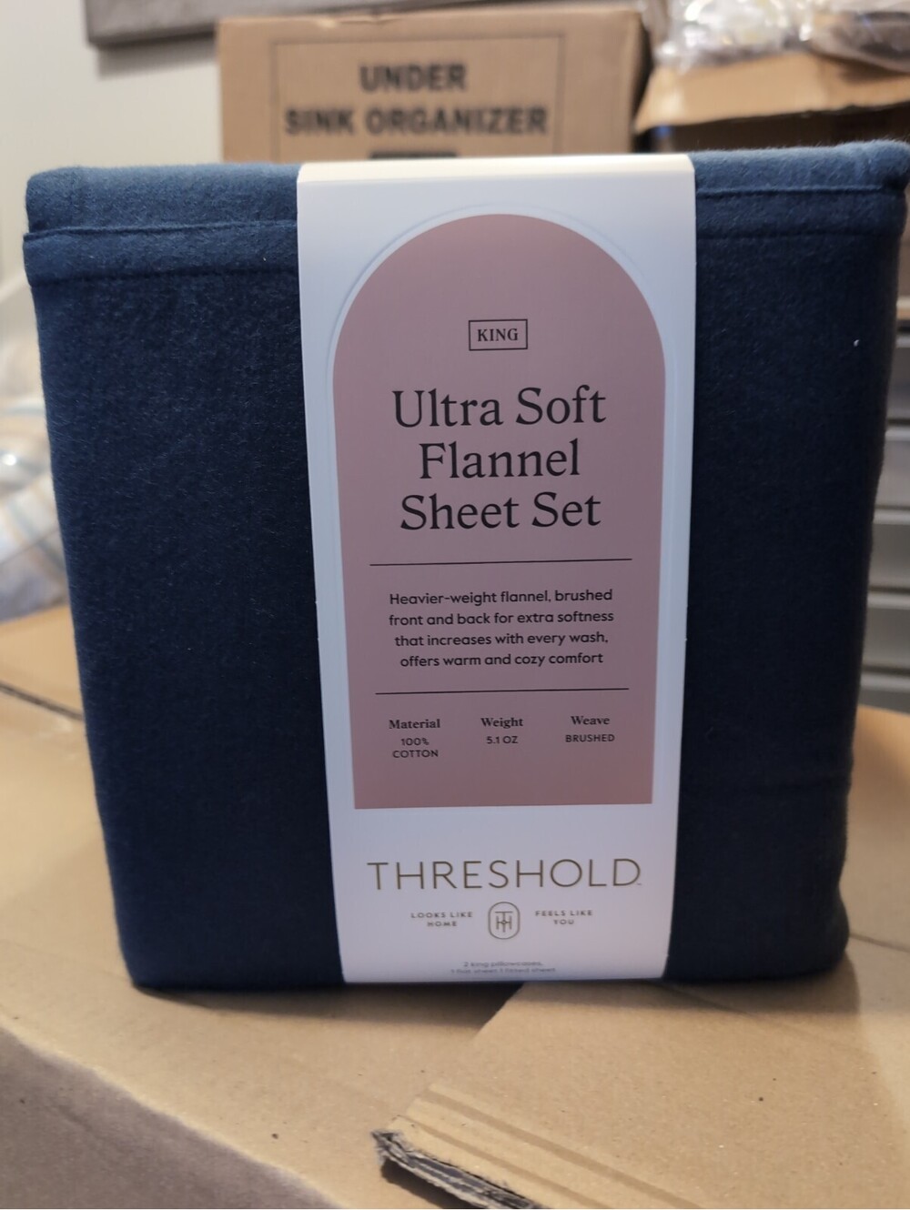 King Threshold Ultra Soft Flannel Sheet Set Made in by OEKO-TEX Navy